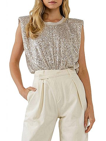 By Together Sequin Sleeveless Top in Ivory (view 2)