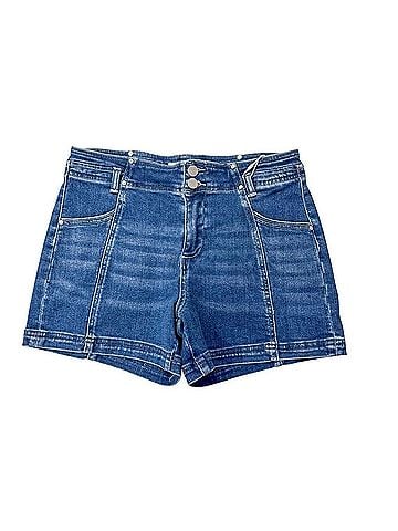 Risen Kaci Double Button Denim Shorts in Blue (view 1)