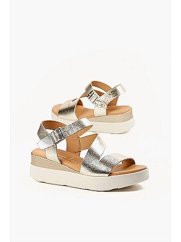 All Black Women's Buckle Lady Platform Sandal in Gold (view 2)
