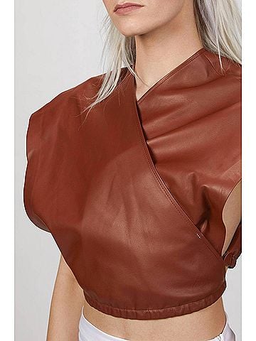 Zeynep Arçay Envelope Leather Top in Feral Earth (view 2)