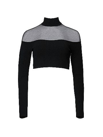 Zeynep Arçay Sheer Crop Knit Top in Black (view 1)