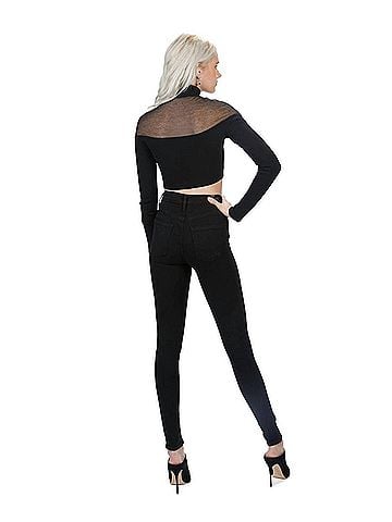 Zeynep Arçay Sheer Crop Knit Top in Black (view 2)
