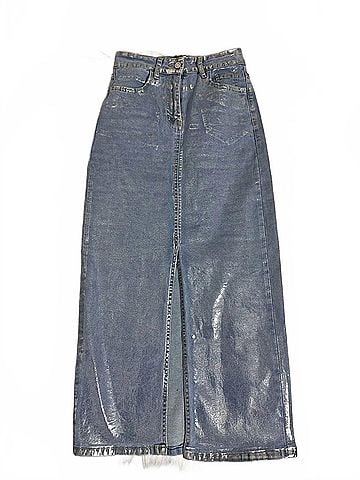 LC Lizette Collection Metallic Denim Midi Skirt in Blue (view 1)