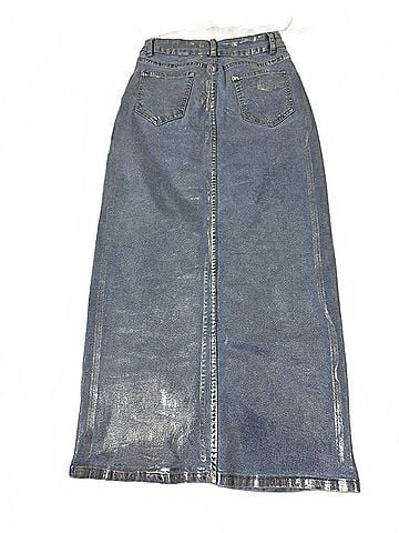 LC Lizette Collection Metallic Denim Midi Skirt in Blue (view 2)