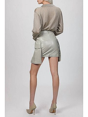Zeynep Arçay Mini Cargo Leather Skirt in Fresh Breeze (view 2)