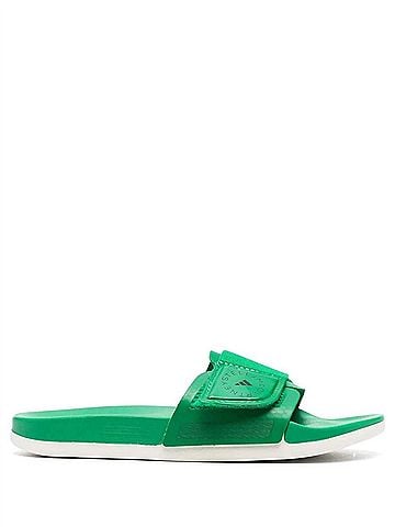 Adidas Stella McCartney Women's Logo Touch-Strap Sliders in Rich Green/White (view 1)