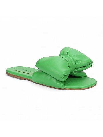 Bruno Menegatti Women's Patti Super Bow Flat Leather Sandal in Green (view 2)
