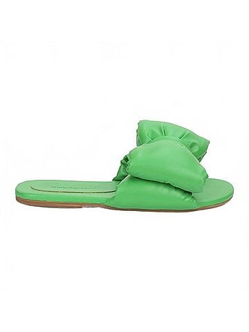 Bruno Menegatti Women's Patti Super Bow Flat Leather Sandal in Green (view 1)
