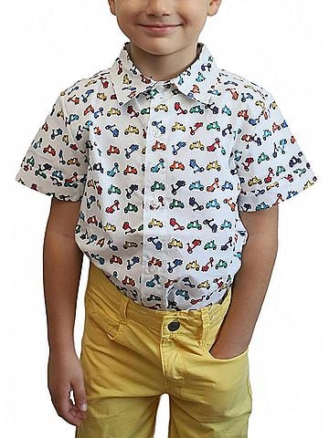 Tuk Tuk Designs Boys Zippy Scooters Button Down Shirt 9-10 Mo in White (view 2)
