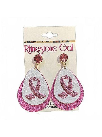Prep Obessed Women's Breast Cancer Glitter Teardrop Earrings in Pink (view 2)