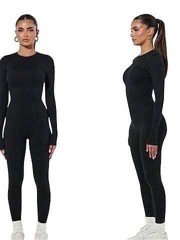Naked Wardrobe Black Long-Sleeve Fitted Jumpsuit Dress Pants (view 1)