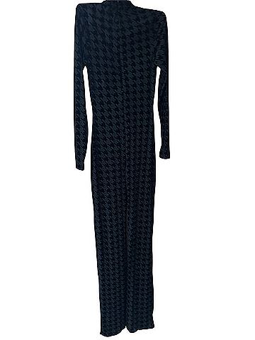 Naked Wardrobe Black Houndstooth Turtleneck Wide-Leg Jumpsuit Burnout Baselayers (view 2)