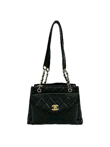 Chanel CHANEL Vintage Matelassé Coco Mark Caviar Skin Semi Shoulder Bag Tote Black 32130 (view 1)