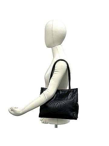 Chanel CHANEL Vintage Coco Mark Lambskin Leather Tote Bag Handbag Black 30250 (view 2)