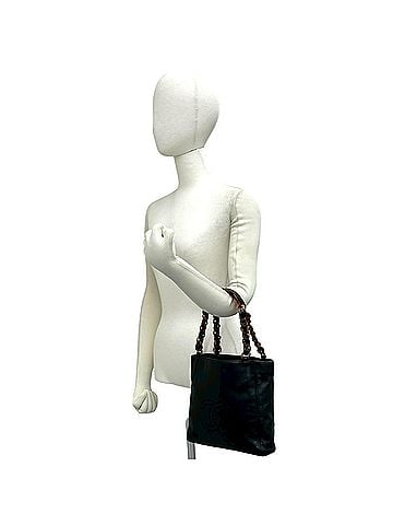 Chanel CHANEL Coco Mark Lambskin Leather Genuine Plastic Chain Handbag Black 29826 (view 2)