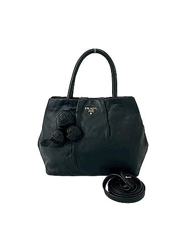 Prada PRADA Prada logo hardware rose motif leather genuine 2-way handbag mini tote bag shoulder black 141-6 (view 1)