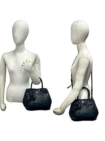 Prada PRADA Prada logo hardware rose motif leather genuine 2-way handbag mini tote bag shoulder black 141-6 (view 2)