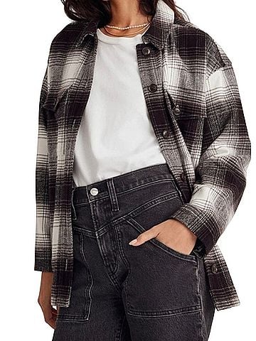 Madewell Twill Flannel Shirt-Jacket in Windowpane Plaid Button-Down Shirt (view 1)