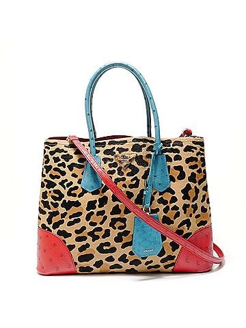 Prada Prada leopard print haircalf ostrich handbag, brown. (view 1)