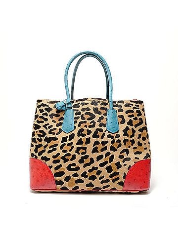 Prada Prada leopard print haircalf ostrich handbag, brown. (view 2)