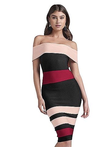 Venus Bandage Bodycon Pink Black Cocktail Dress (view 1)