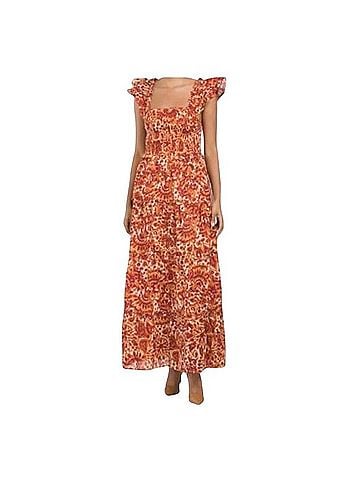 House of Harlow 1960 Floral Flutter Sleeve Smocked TieredMaxi Dress Casual Dress (view 1)