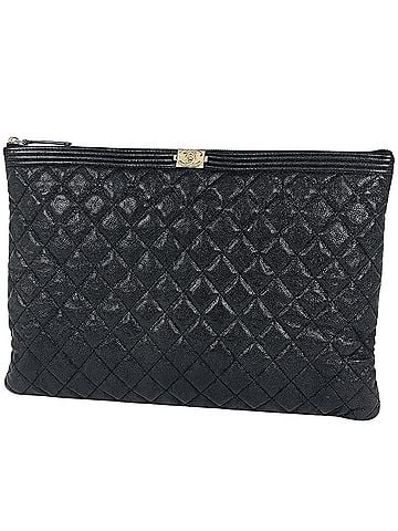 Chanel Chanel Boy Clutch Bag, Coco Mark, Matelassé, Caviar Leather, Black, Women's (view 1)