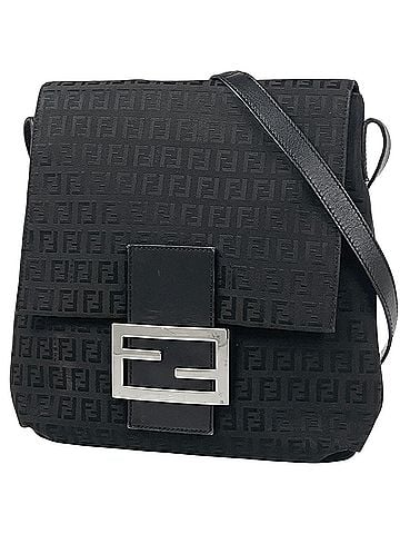 Fendi Fendi Zucchino Pattern Shoulder Bag, Canvas, Black, 8BT127, Women's (view 1)