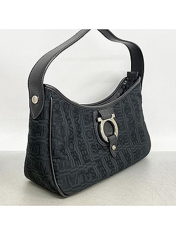 Salvatore Ferragamo Salvatore Ferragamo Gancini Nylon Canvas Handbag, Black, Women's (view 2)