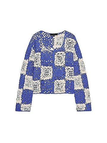 Zara Crochet Knit Granny Square Sequin Sweater Cardigan Sweater Vest (view 1)