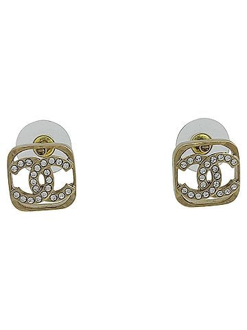 Chanel Chanel Coco Mark Rhinestone Earrings, GP Gold, Women's (view 1)