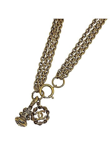 Chanel Chanel Coco Mark Chain Necklace, Triple Strand, Long, GP Gold, Women's (view 1)