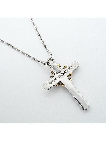 Tiffany & Co. Tiffany &amp; Co. Signature Cross Necklace, 18K Yellow Gold (KYG), Sterling Silver 925, Women's, OP001361 (view 2)
