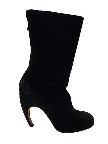 Givenchy Givenchy Round Toe Curved Calf Length Boots in Black Suede (view 1)