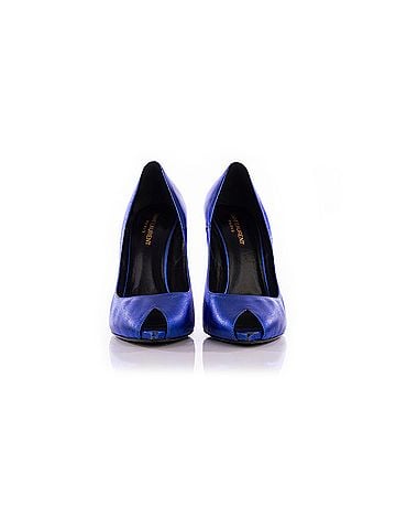 Saint Laurent Saint Laurent Blue Metallic Peeptoe Pumps (view 1)