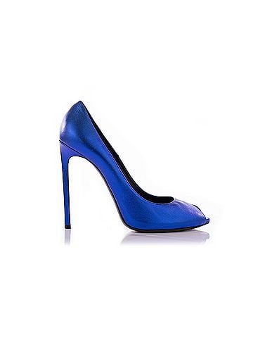Saint Laurent Saint Laurent Blue Metallic Peeptoe Pumps (view 2)
