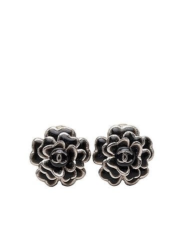Chanel Chanel Coco Mark Camellia 03C Earrings, Black and Silver Metal, Women's CHANEL (view 1)