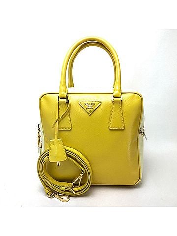 Prada PRADA BL0864 Bicolor Saffiano Bernice Handbag Leather Women's Yellow (view 1)