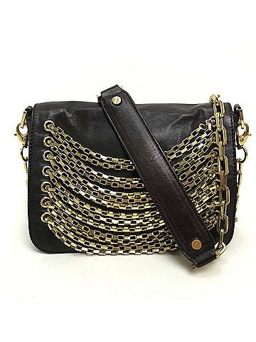 Tory Burch Tory Burch bag pouch stacking design chain pochette shoulder leather women's dark brown (view 1)