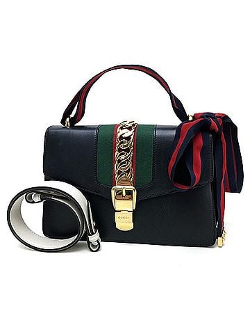 Gucci GUCCI 421882 Sherry Line Sylvie Small Ribbon Shoulder Bag Leather Women's Black (view 1)