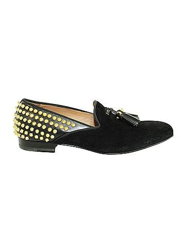 Christian Louboutin Black Suede Loafers with Golden Studs (view 1)