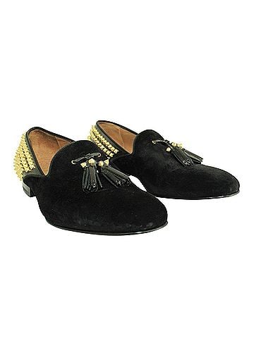 Christian Louboutin Black Suede Loafers with Golden Studs (view 2)