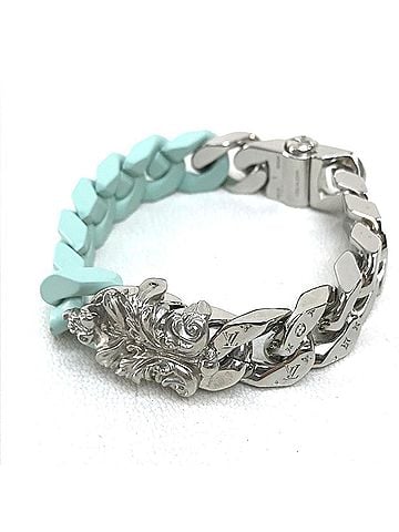 Louis Vuitton LOUIS VUITTON MP2630 LV Sculpture Chain Bracelet, Ceramic, Women's, Silver, Pastel Green (view 1)