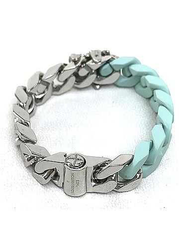 Louis Vuitton LOUIS VUITTON MP2630 LV Sculpture Chain Bracelet, Ceramic, Women's, Silver, Pastel Green (view 2)