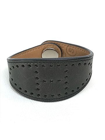 Hermès HERMES Evelyn Punched Leather Bracelet, Unisex, Black/Brown (view 1)