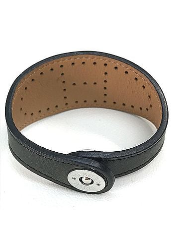 Hermès HERMES Evelyn Punched Leather Bracelet, Unisex, Black/Brown (view 2)