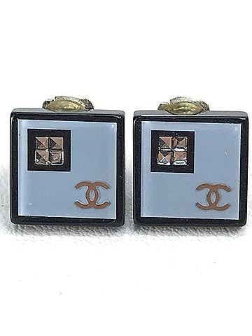 Chanel CHANEL CC Coco Mark Square Rhinestone Earrings Plastic Women's Light Blue (view 1)