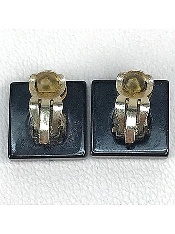 Chanel CHANEL CC Coco Mark Square Rhinestone Earrings Plastic Women's Light Blue (view 2)