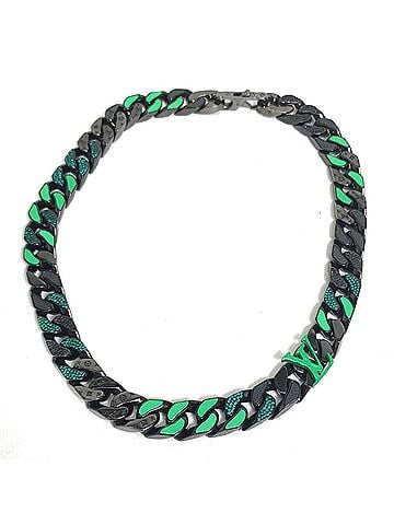 Louis Vuitton LOUIS VUITTON MP2853 LV Collier Chain Link Patches Necklace in Metal, Men's, Black/Green (view 1)