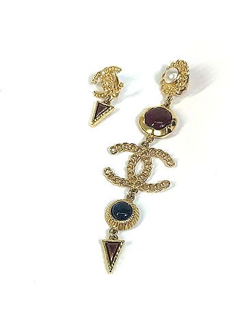 Chanel CHANEL CC Coco Mark Color Stone Faux Pearl A18K Earrings GP Women's Gold x Multicolor (view 1)
